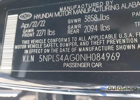 2022 Hyundai Elantra Sel из США, поврежденный, VIN 5NPLS4AG0NH084969